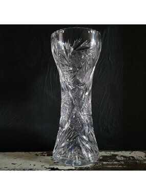 Antique American Brilliant Period Glass Corset Vase Pinwheel Pattern 10" Tall